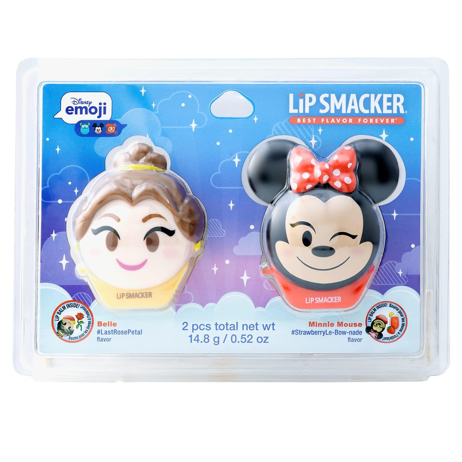 image:imageLip Smacker Disney Minnie Mouse and Beauty And The Beast Belle Emoji Lip Balm Duo Flavored Strawberry Lemonade Bownade 2 Pack