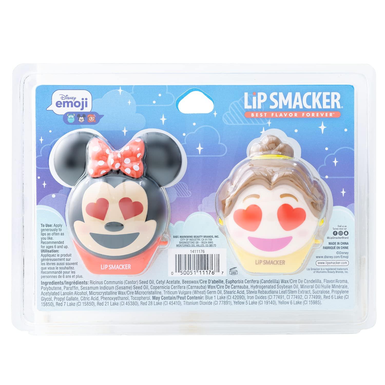 image:imageLip Smacker Disney Minnie Mouse and Beauty And The Beast Belle Emoji Lip Balm Duo Flavored Strawberry Lemonade Bownade 2 Pack