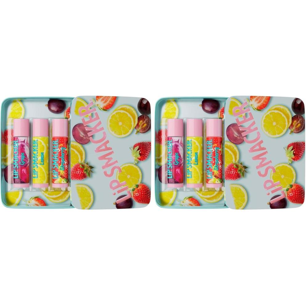 image:imageLip Smacker Nostalgia Lip Balm Trio Tin Original amp Best Flavors Grape Lemon and Strawberry Moisturizing amp Hydrating Lip Care Clear Glossy Finish Fun amp Collectible Gift Set for All AgesGrape Lemon and Strawberry