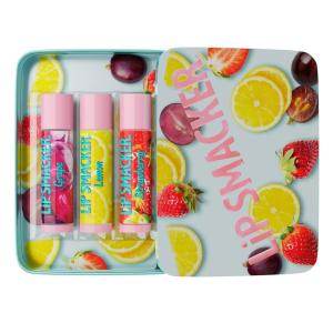 Lip Smacker Holiday Lip Balm Trio Tin – Gingerbread Cookie, Sprinkle Cookie & Oatmeal Cookie, Festive Flavored Lip Balms, Moisturizing Holiday Gift Set(Grape  Lemon  Strawberry)